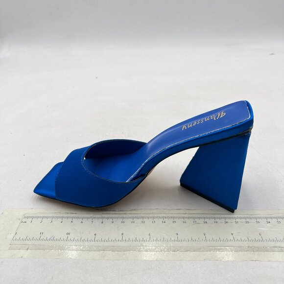 Wansseny Blue Chic Chunky High Heel Slip on Mules Open Square Toe Sandals - Picture 2 of 8
